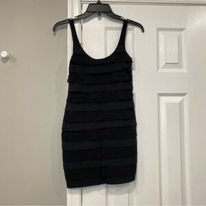Express Cotton Mesh Tiered Form Fitting Bodycon Tank Top Mini Dress Black XXS